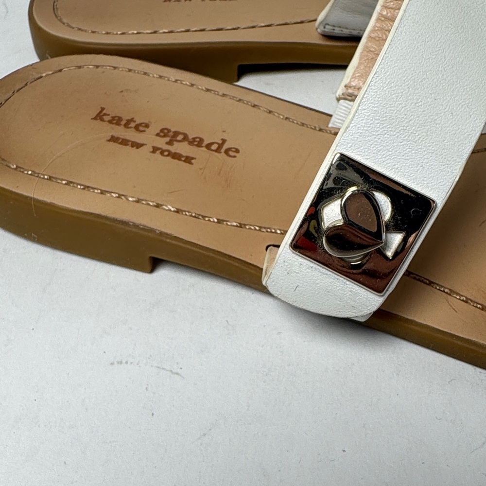 KATE SPADE Women's Castile White Leather Tan Sole Thong Toe‎ Sandals Size 8.5 - Picture 3 of 10